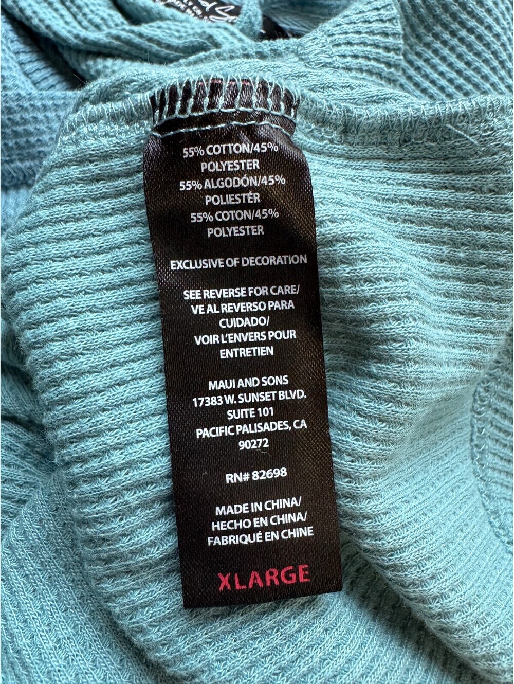 Waffle Knit Thermal Hoodie Mens XL Teal Maui And Sons Surf Beach Layering Top - Picture 6 of 8